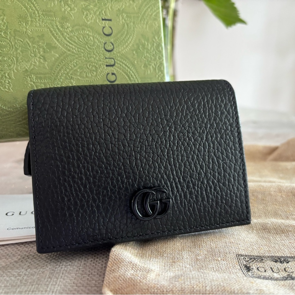 Gucci Marmot Black Pebbled Leather Card Holder excellent condition